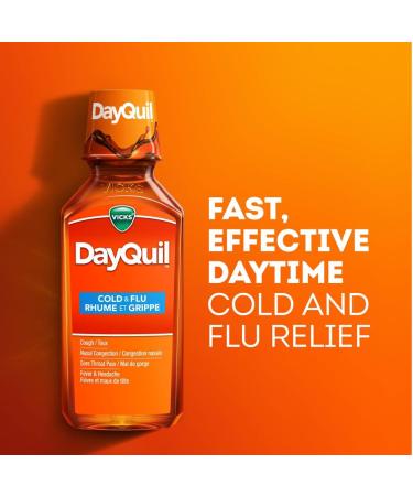 Vicks DayQuil Cold and Flu Medicine Cough Suppressant Nasal Decongestant Pain Reliever Fever Reducer Non-Drowsy Formula 354ml 354 ml (Pack of 1) - Buy Online on SooperMarket.com