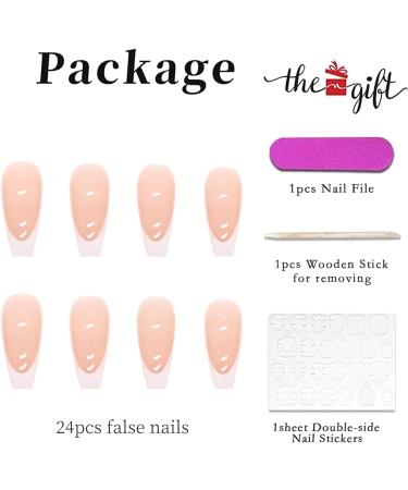 French Tips Press on Nails - Nude & White Acrylic Designs for Women | Stick on Fake Nails for Manicure Decoration - Buy Online on SooperMarket.com