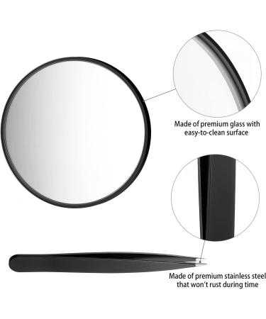 Funtopia 20X/10X Magnifying Mirror and Tweezers Kit with Compact Design - Perfect for Makeup, Eyebrow Tweezing, and Blemish Removal - Includes 2 Suction Cups - Travel-Friendly (3.5 Inch Black) - Buy Online on SooperMarket.com