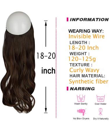 Halo Wavy Curly Synthetic Hair Extensions 20 Inch - Dark Brown Mix Light Auburn - No Clip Hidden Wire - Heat Resistant Fiber - OMGREAT - Buy Online on SooperMarket.com