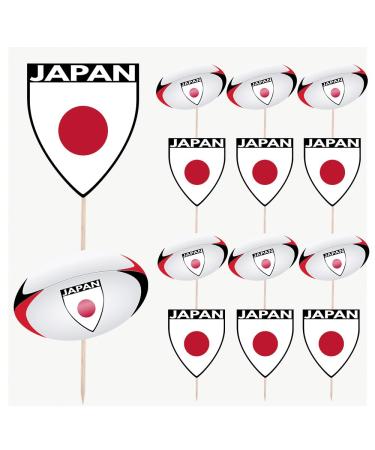 Japan Flag Rugby Ball Food & Cupcake Picks Toppers Party Decorations (14 Pack)