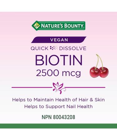 Nature's Bounty Biotin 2500mcg Supplement Helps Maintain Health of Hair and Skin Vegan formula 100 Tablets - Buy Online on SooperMarket.com