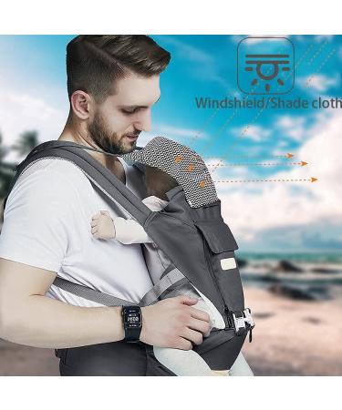 YIYUNBEBE Baby Carrier Newborns to Toddler 7-45 lbs All Seasons Foldable Baby Carriers Front and Back with Hip Seat Lumbar Support for Outdoor Hiking(Dark Grey) - Buy Online on SooperMarket.com