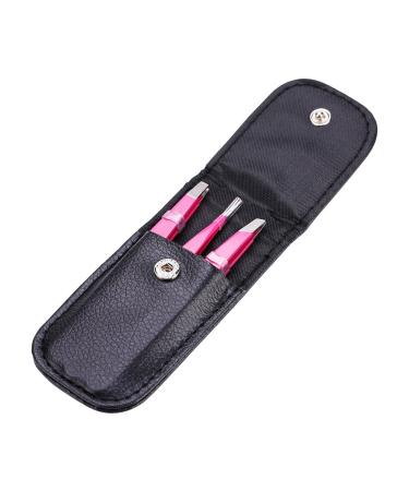 3 parts/set of stainless steel tweezers set flat lace/lace/sloping tip eyebrows facial hair removal for at home gift (rose red)