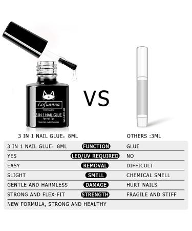 Lofuanna 3 in 1 Nail Glue Gel 8ML - Curing Needed, Base Coat, Slip Solution - Fake Nails, Nail Tips - Poly Gel Compatible - 1Pcs - Buy Online on SooperMarket.com