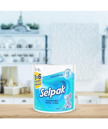 Selpak Comfort Maxi Kitchen Roll - 100% Pure Cellulose 2-Layer 3240 Sheets - Food Contact Safe 6 Pack Towel Rolls - Buy Online on SooperMarket.com