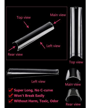240Pcs XXXL Clear No C Curve Acrylic Nail Tips - Extra Long Tapered Square Straight Half Cover French Nail Extension False Nails for Manicure Nail Art - 12 Sizes - Buy Online on SooperMarket.com