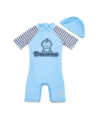 BONVERANO Baby Boys Swimsuit Toddler Bathing Suit Short-Sleeve Zipper One Piece Swimwear with UPF 50+ Sun Protection 18-24 Months Bonverano