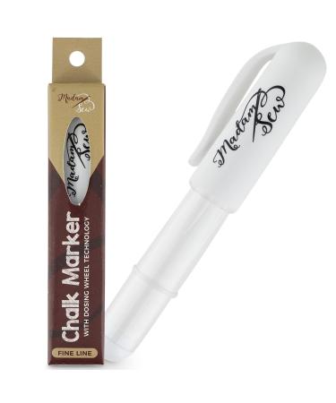 Madam Sew Chalk Fabric Marker for Sewing, Quilting & Crafting | White |Tailors Liner Pen Creates Consistent Erasable Lines with Dosing Wheel Technology | Works on Cotton, Knit, Suede, and All Fabrics