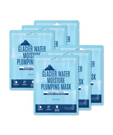 Soo'AE Glacier Water Moisture Plumping Mask Pack of 6 Moisturizing Cooling Facial Mask Glacier Hydrating Face mask Korean skincare Cotton Facial mask pack