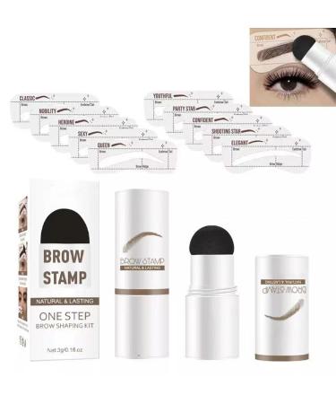 Stamp Eyebrow Powder 10 Reusable Stencils Waterproof Eyebrows (Light Brown)