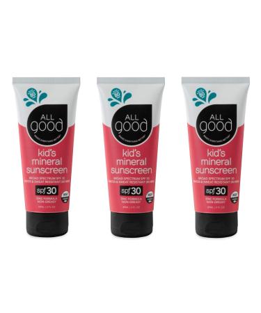 All Good Baby & Kids Sunscreen Lotion for Face & Body - UVA/UVB Broad Spectrum, SPF 30, Zinc Oxide, Coral Reef Friendly, Water Resistant - Zinc, Shea Butter, Coconut Oil, Aloe (3 oz)(3-pack) 3 Fl Oz (Pack of 3) Lotion