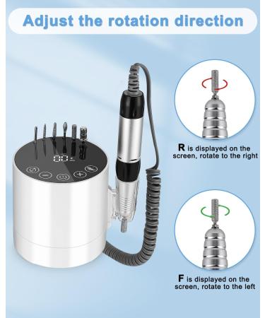 35000 RPM Electric Nail Drill File - Professional Adjustable Speed Manicure Pedicure Kit for Acrylic and Gel Nails - LCD Display - White - Buy Online on SooperMarket.com