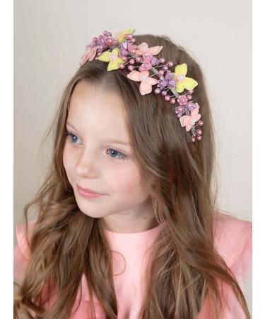 IYOU Princess Wedding Headband Purple Butterfly Hair Bands Pearl Communion Bridal Hair Accessories for Girls