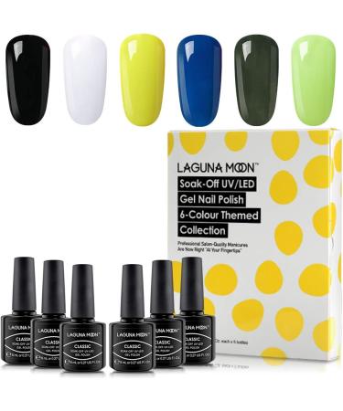 LagunaMoon Neon Gel Nail Polish Set - 6 Vibrant Colors for Salon-Quality DIY Nails - UV/LED Soak Off Lacquer Kit for Manicure & Pedicure - Greener Pastures Collection - Buy Online on SooperMarket.com
