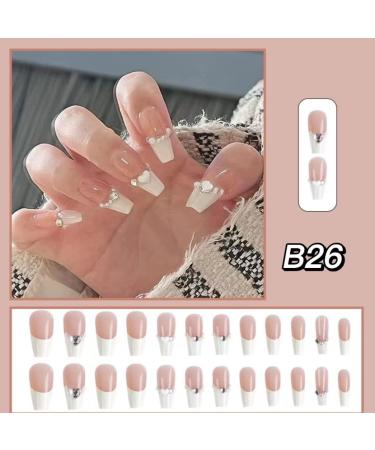 French Tip Press on Nail Long White Rhinestones Stick on Nail False Fake Nails Fake Nail with Glue for Women Girl Nail Art - Buy Online on SooperMarket.com
