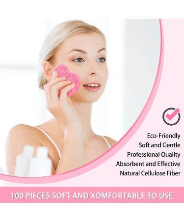 100 Heart Shape Facial Sponges | Natural Cellulose | Reusable Makeup Remover Sponge | Exfoliating Face Cleansing Sponge - Pink - Buy Online on SooperMarket.com