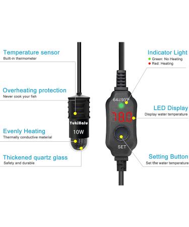 YukiHalu 10W/20W/30W Mini Aquarium Heater with Thermometer & Controller - LED Display, Ideal for 0.5-3 Gallon Tanks (USB Powered) - Buy Online on SooperMarket.com