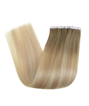 LAAVOO Real Hair Tape Extensions - 60cm Blond Ombre Balayage #8/27/60 | 5Pcs Virgin Hair Perfect for Seamless Volume & Length - Buy Online on SooperMarket.com