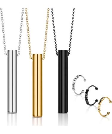 Stress Relief Mindful Breathing Necklace Anxiety Relief Necklace Breathing Exercise Device for Meditation Relaxation Calming Panic Slowing The Breath with 3* Anxiety Spinning Ring 1