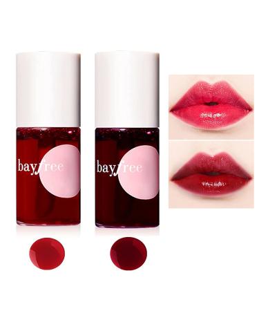2 Pack Lip Tint Stain Set Multi-use Lip and Cheek Tint Moisturizing Liquid Blush and Lip Paint High Pigment Vivid Color Long-Lasting Weightless Lipstick Lip Tint Lacquer Makeup (Strawberry & Cherry)