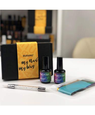Burano Nail Foil Glue Gel Kit - 15ML x 2 Bottles with 40PCS Stickers | Nail Art Designer Adhesive Transfer Foil Gel for Gel Nails - Buy Online on SooperMarket.com