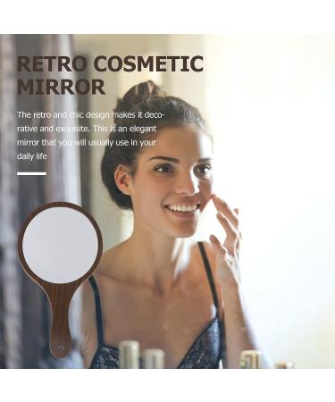 Beaupretty Handheld Makeup Mirror with Yellow Wood Handle - Portable Retro Vanity Pocket Mirror for Women - Outdoor Travel Mirror - 29.7x16.7cm - Buy Online on SooperMarket.com