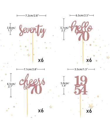 70th Birthday Cupcake Toppers - 24 Rose Gold Glitter Decorations for 1954 Birthday Party Accessories & Cake Decoration - Buy Online on SooperMarket.com