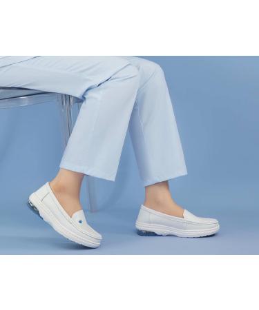 MaxMuxun Women's Non Slip Leather Nursing Shoes - Comfortable Slip-on Loafers for Restaurant Work - Blue, Size 5.5 - Buy Online on SooperMarket.com