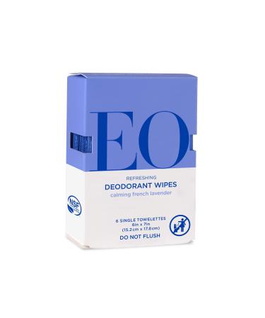 EO Natural Deodorant Wipes 6 Wipes (Pack of 12) French Lavender Organic Plant-Based with Pure Essential Oils