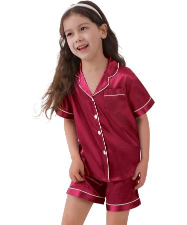SWOMOG Kids Silk Pyjamas - Short Sleeve Satin PJs Set for Boys and Girls | Red | Ages 12-13 Years - Buy Online on SooperMarket.com