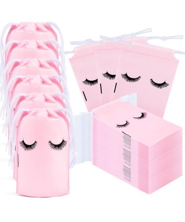 MAGEFY 50 Pieces Eyelash Aftercare Bags with Drawstring Portable Eyelash Bags Gift Eyelash Packaging Bag for Lashes Business for Girls Women (Pink 6 x 4 Inches)