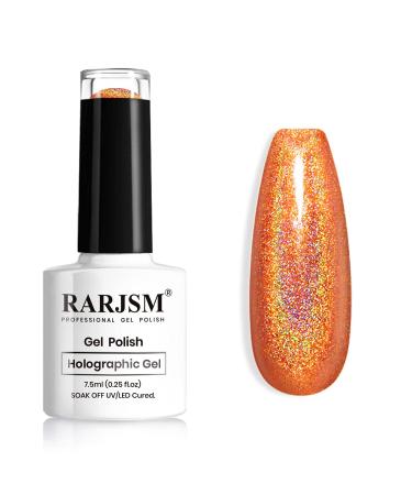 RARJSM Holographic Nail Polish Classic Orange Gel Polish Soak off Nail Gel Ideal for Nail Salon DIY at Home UV LED Lamp Required RAR158