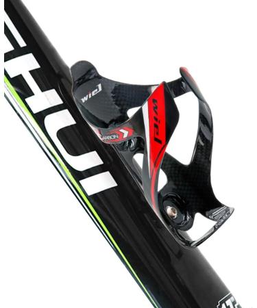 Wiel Full Carbon Fiber Bike Water Bottle Cage Holder 2Pcs - Black Red 3K Glossy - Buy Online on SooperMarket.com
