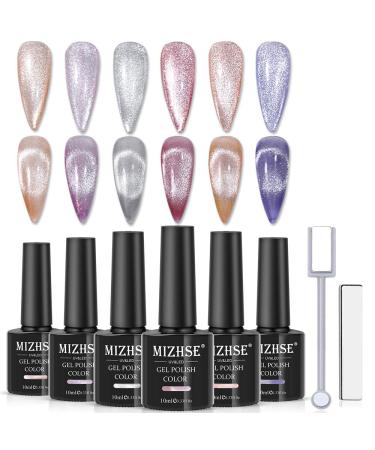 MIZHSE Crystal Cat Eye Gel Nail Polish  Magnetic Glitter Nail Polish Sparkle Shimmer Gel Polish Set with Universal Sliver Cat Eye Gel  2 Magnet Sticks Soak Off UV LED Nail Art Gift Set MIZHSE Crystal Cat Eye-2