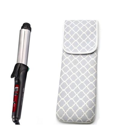 ALLENLIFE Women's Heat Resistant Neoprene Curling Iron Holder Flat Iron Curling Wand Travel Storage Cover Case Bag Pouch -Water-Resistant (Grey Chervon )