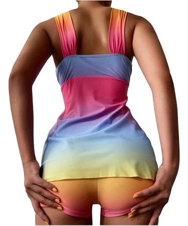 TUNUSKAT Women's Gradient Tankini Bathing Suit - V-Neck Wrap Swimsuit with Boxer Pants - X-Large, Pink - Buy Online on SooperMarket.com