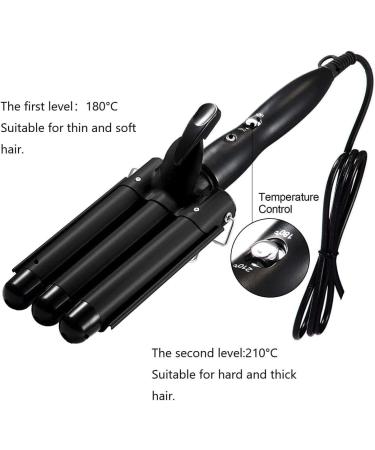 3 Barrel Curling Iron 25mm Crimper with Adjustable Temperature | Fast Heating Ceramic Tourmaline Curling Wand | Includes Heat Resistant Glove - Black - Buy Online on SooperMarket.com