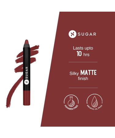 SUGAR Matte As Hell Crayon Lipstick - 15 Stephanie Plum | Plum Mauve Shade with Sharpener | Highly Pigmented, Creamy Texture, Long Lasting - Buy Online on SooperMarket.com