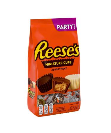 REESE'S Miniatures Chocolate and White Creme Peanut Butter Assortment Cups Halloween Candy, Gluten Free, Individually Wrapped, 32.1 oz Bulk Party Pack Miniatures 32.1 oz.