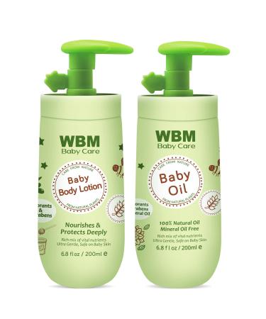 WBM Baby Oil & Baby Lotion Set For Soft and Healthy Skin Care Moisturizing & Nourishing Newborn Essentials With 100% Natural Ingredients and Vitamin E