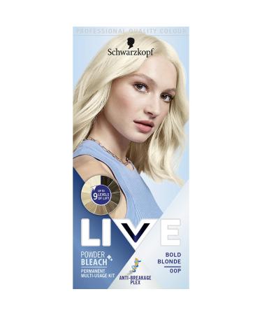 Live Schwarzkopf LIVE Powder Bleach Bold Blonde Permanent Hair Dye Lifts Up to 9 Levels Plex Technology 00P 157.0 gram Bold Blonde 157 g (Pack of 1)