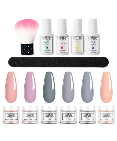 Roseflower Dipping Powder Nails Kit 6 Colors Nude Dip Nails Powder Starter Kit with Base Coat Top Coat Staubinel Nail Fee - DIY Salon Manikure at Home - BLASSING GLING SLING LAITS HANDING DELICATION #10