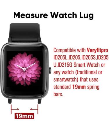 ZURURU 19mm Soft Silicone Replacement Bands for Veryfitpro ID205 Series Fitness Watch (Black) - Buy Online on SooperMarket.com