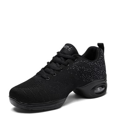 Jazz Shoes Women Lace Up Dance Sneakers Women Split Sole Air Cushion Modern Dance Shoes Platform 37 EU Black1