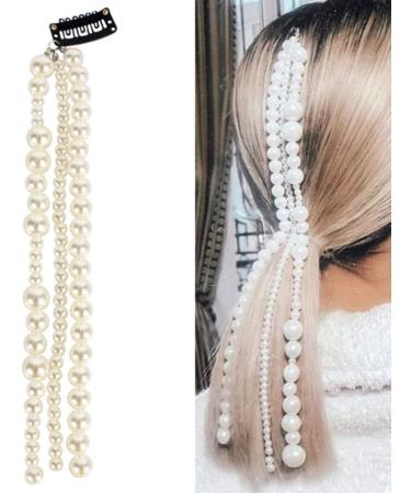 Minkissy Pearl Beads Strand Elegant Hair Chain Hair Extensions Barrettes Ponytail Decor For Women Bride Birthday Wedding Valentines Day Party - Buy Online on SooperMarket.com