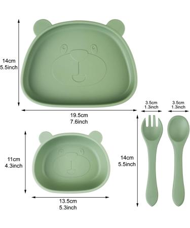 Qshare Suction Baby Plate and Bowl Set | Fork Spoon | Silicone Feeding Supplies for Toddler Self-Feeding | BPA-Free | Bears-Green - Buy Online on SooperMarket.com