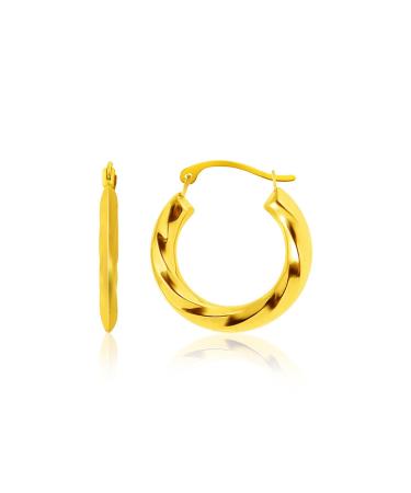 14k Yellow Gold Wavy Texture Hoop Earrings Excellent Gift Idea Will Ship With Free Jewelry Gift Box.