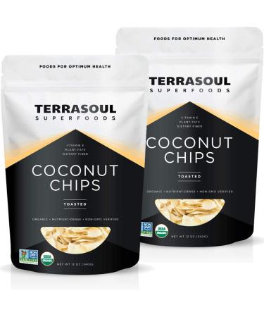 Terrasoul Superfoods Organic Toasted Coconut Chips, 1.5 Lbs - Unsweetened | Unsalted | Perfectly Toasted Coconut 12 Ounce (Pack of 2)