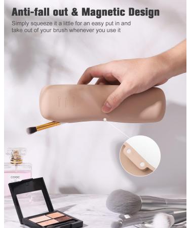FERYES Makeup Brush Holder - Portable Magnetic Closure Silicone Organizer for Travel - Khaki - Buy Online on SooperMarket.com
